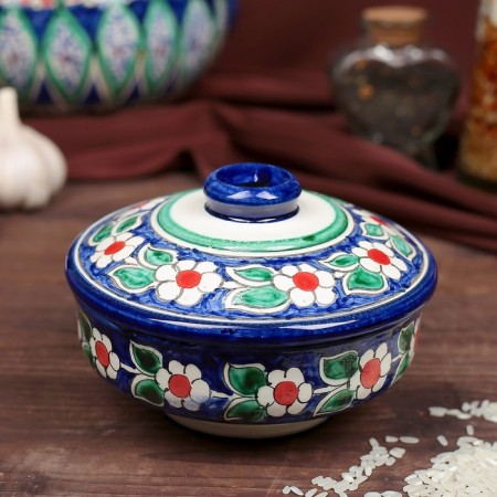 Sugar of Rishtan ceramics "Flowers", 250 ml, blue