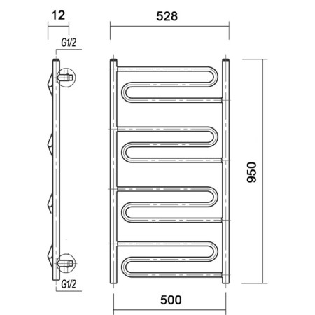 Water towel Domoterm "Ophelia", P12, 12 crossbars, 500 x 950 mm, bronze-2