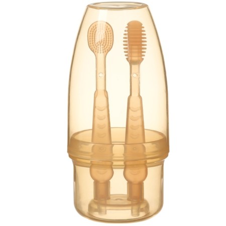 A set of teeth teething, childish, crumb, brush, massager for gums, from 3 months., Orange color.-7
