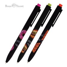 Handle Automatic Ball Freshwrite FunClick. Food in Black, node 0.7 mm, blue pigment ink, Soft Touch, mix