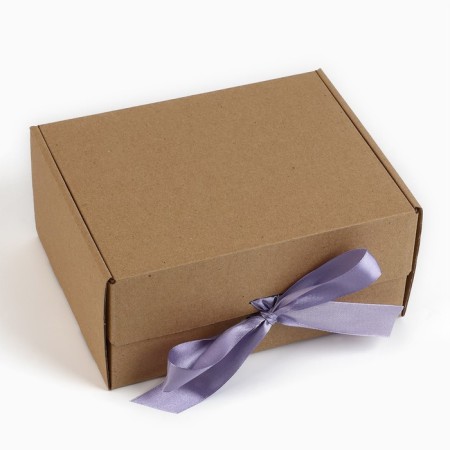 Gift folding box, packaging, “craft, lavender tape”, 22 x 16.5 x 10 cm-1