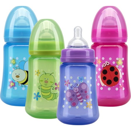 A bottle for feeding with a wide throat, 250 ml, from 0 months., Mix color