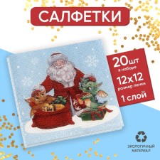 Салфетки бумажные однослойные «С Новым годом. Дедушка Мороз», 24 × 24 см, в наборе 20 шт.