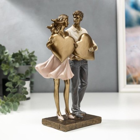 Polystone souvenir "Fighting a couple with hearts" 25.5x8.5x15 cm-1