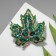 Brooch "Leaf" maple with rhinestones, green color in gold