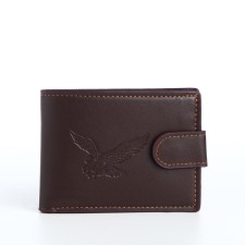Men's purse on the button, a department for cards, coins, brown color
