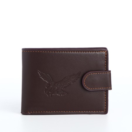 Men's purse on the button, a department for cards, coins, brown color
