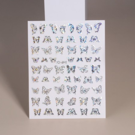 Nail stickers "shining butterflies", metallized, holography, silver color-1