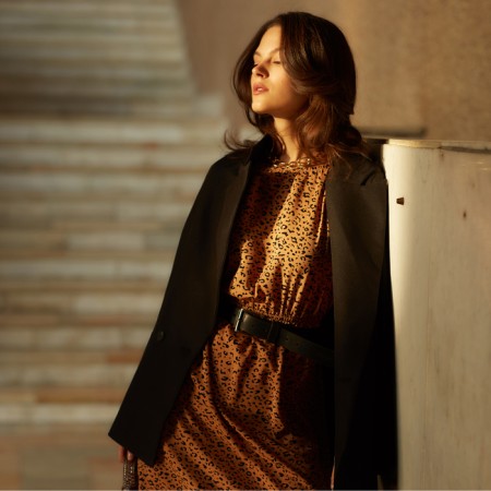 Women's dress Minaku: Silk pleasure chocolate color, rr 48-6