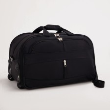 Road bag on wheels, 2 lightning departments, 2 outer pockets, long belt, black color