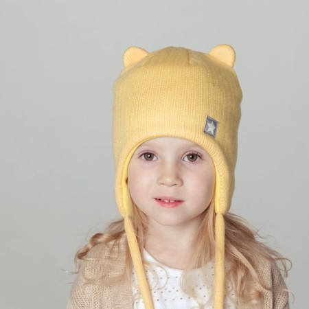 Baby hat, yellow/ears, size 42-46