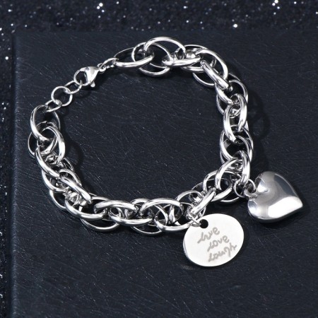 Bracelet "Chain" volumetric heart and medallion, color silver, 19 size-2