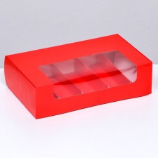 Folding box with a window under 5 eclairs red, 25 x 15 x 6.6 cm
