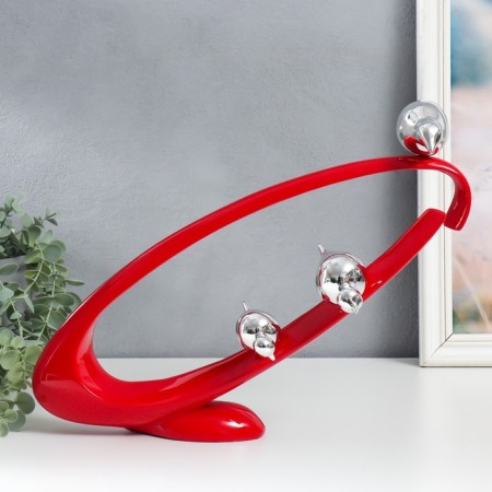 Polystone souvenir "Three birds on oval" red with silver 6.5x38x30 cm-3