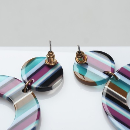 Earrings plastic "Gloss" colored with lilac-blue inserts-2