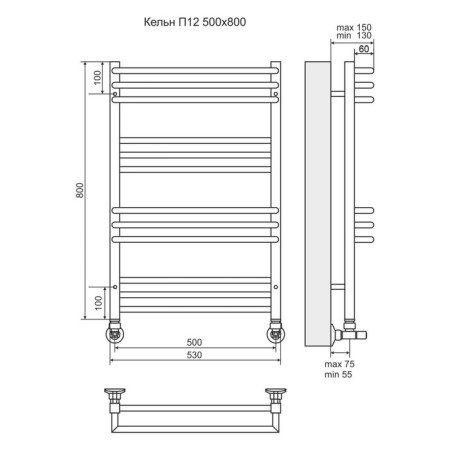 Water towel Terminus "Cologne" P12, 500x800 mm, chrome-2