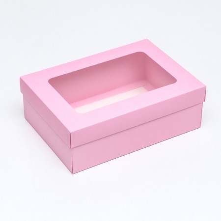 The box is folding, the lid is, with the window, the pink, 24 x 17 x 8 cm-1