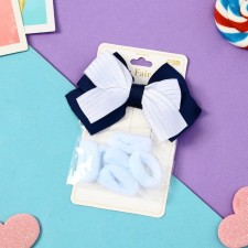 Suzi hair set (clamp 8 cm, 6 elastic bands 2.5 cm) strips shine, blue-white