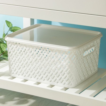 Storage basket with a “braid” lid, 35 × 29 × 17.5 cm, white color-1