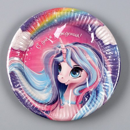 Disposable paper plate "unicorn" 18 cm, set 6 pieces-4