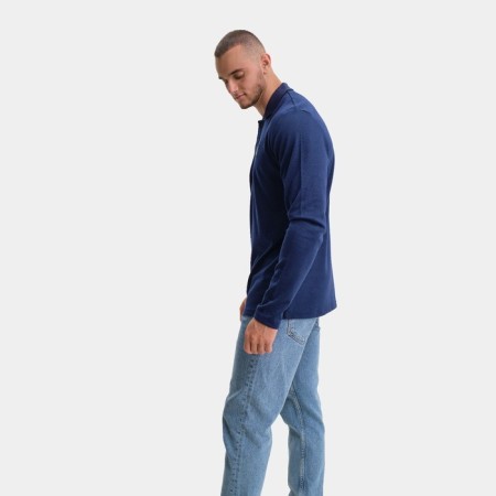 Male polo with long sleeve, dark blue color, size 44 (s)-4
