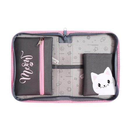 Penal 1 section 140 x 210 x 40 mm, folding pocket and cosmetic bag, fabric, calligrata top content "cat"-3