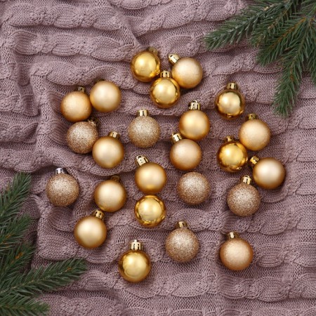 Set of balls plastic D-3 cm, 24 pcs "Classic shine assorted" gold
