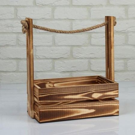 Wooden Kashpo 25.5 × 15 × 30 cm "AROMA", handle rope, burned
