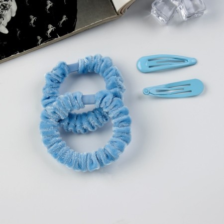 Hair set "Gloria Tenderness" (2 gum 5.5 cm, 2 invisibility 5 cm) blue-2