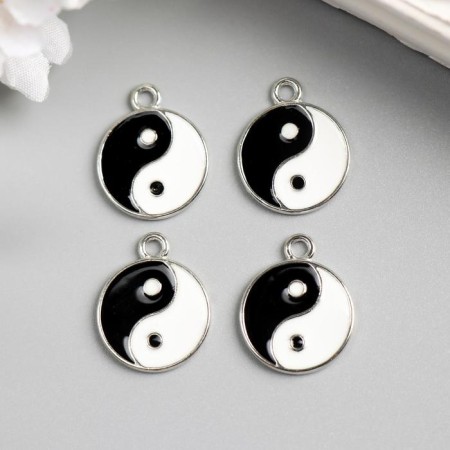 Decor for creativity Metal, enamel "Yin-Yang" silver 2.2x1.8 cm-1
