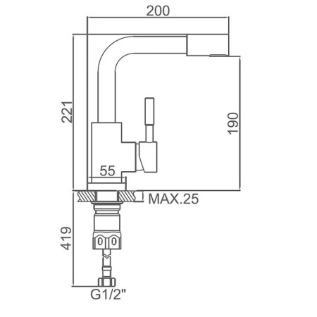 Accoona A9690-2 sink mixer, single-legged, with a nut, stainless steel-2