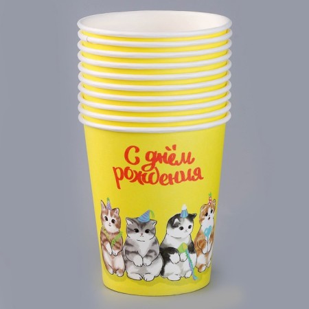 A one -time paper glass "Happy Birthday", Kitty, 250ml-1