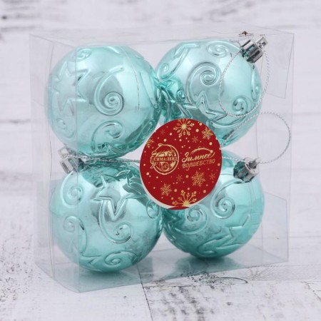 Set of balls plastic D-6 cm, 4 pcs "stars" green-1