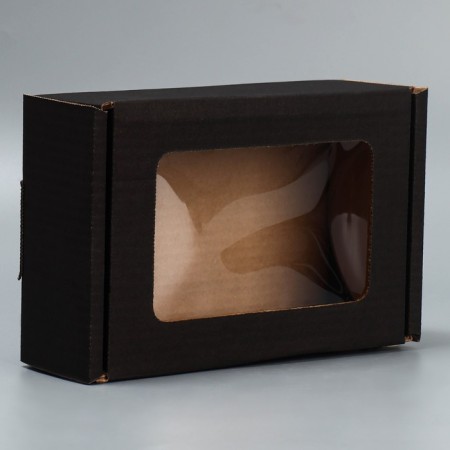 Box a gift team with a window, packaging, “black” 24x8x16 cm-1