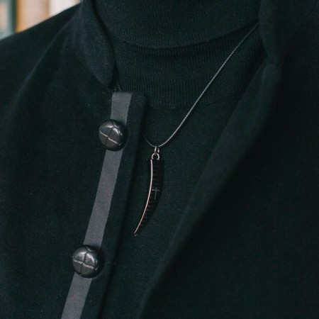 Unisex "Fang", color black silver on a black lace, 42 cm-2