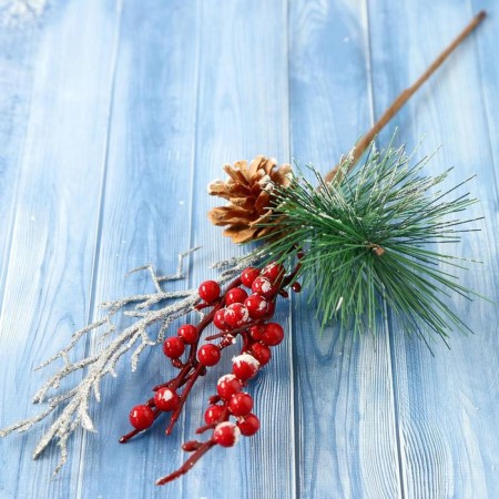 Decor "Winter charm" needle a branch in silver berry berry, 30 cm