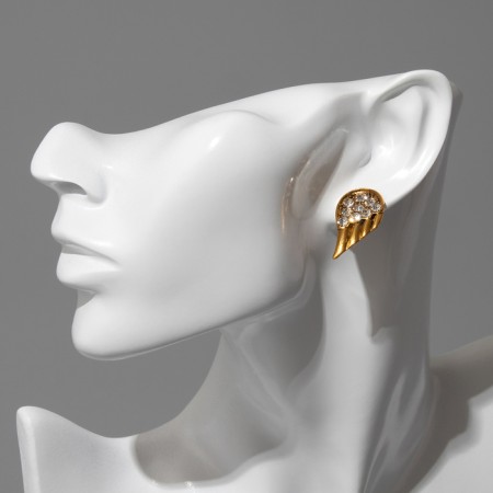 Earrings "Wings" angel, white color in black gold-3