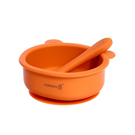 A set for feeding "Bear" a plate and a spoon, brown, crush me-1
