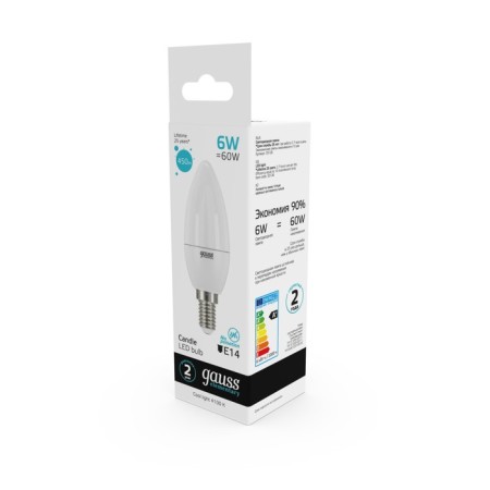 LED LED ELEMENTARY 6W candle 4100K neuter. Bel. E14 450lm Gauss 33126-3