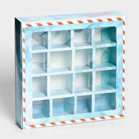 New Year. Box for 16 sweets "New Year's Post", 17.7x17.7x3.8 cm, confectionery packaging-1