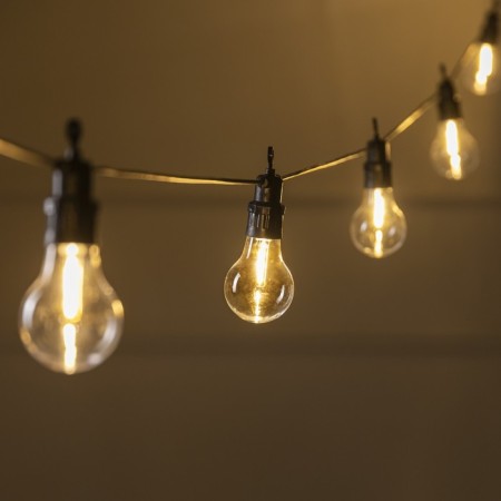 Girlyanda "Bels Light" 5 m with nozzles "bulbs", IP44, UMS, dark thread, 10 LED, glow warm white, 220 V