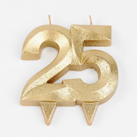 Candle for cake jubilee "line", number 25, gold shine, 8cm-1
