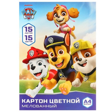 Cardboard color, A4, 15 sheets, 15 colors, coated, one -sided, in a folder, 220 g/m², puppy patrol-4