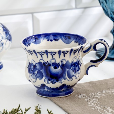 Tea pair "Tent", gzhel, porcelain, 9x15 cm-2