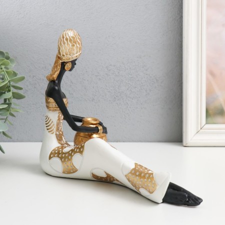 Polystone souvenir "African beauty with a jug" white-gold 24.5x9.5x19 cm-2