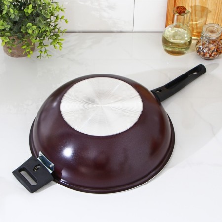 SKOLODA Vok "hostess", d = 28 cm, with 2 handles, anti -stick coating, burgundy color-2