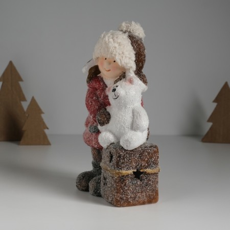 Souvenir Ceramics Light "Baby in a red coat, with a bear on a gift" 12x6.5x20 cm-3