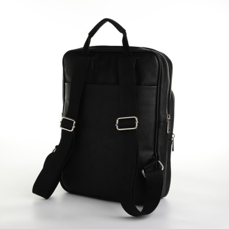 Backpack of artificial leather with lightning, external pocket, Medvedkovo, Black Color-2