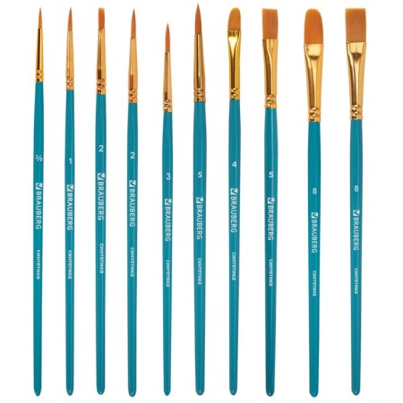 System of brushes synthetics 10 pieces, Brauberg, round; oval; flat; Liners-1