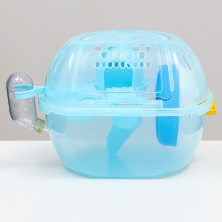 Carrier carrier carrier with a house, shelf, drinker, 29x23x23 cm, blue-1